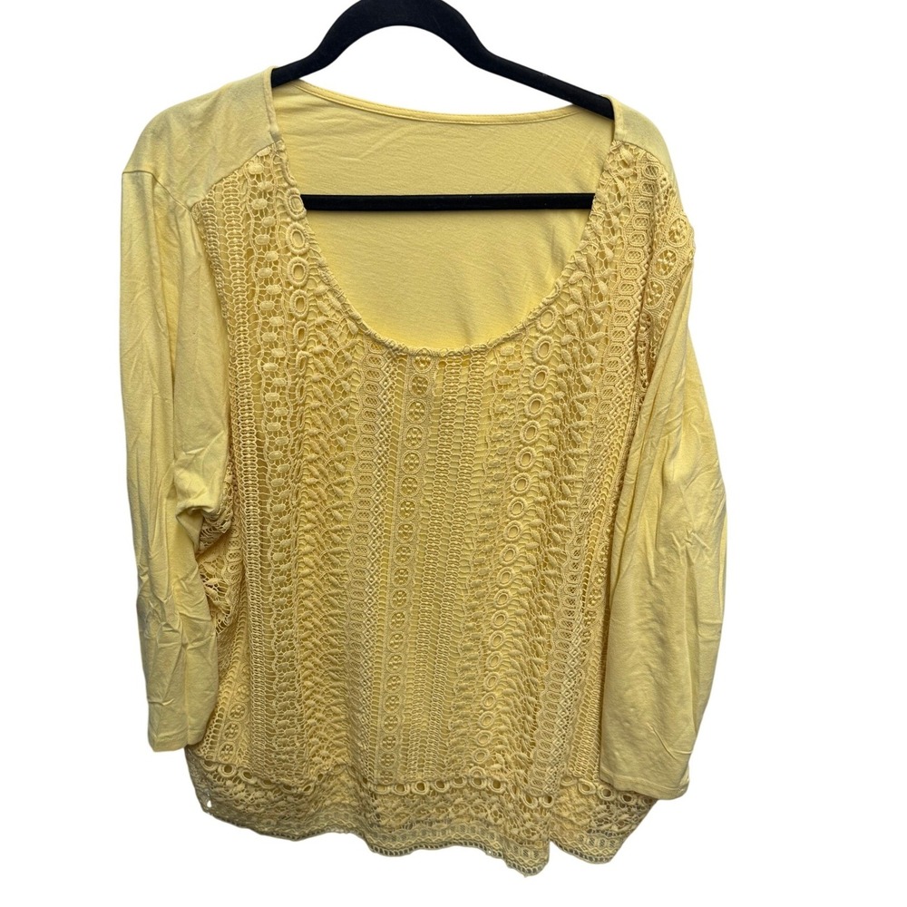 Unbranded Crochet Lace Top Women 3X Yellow Excellent 3/4 Sleeve Boho Scoop Neck